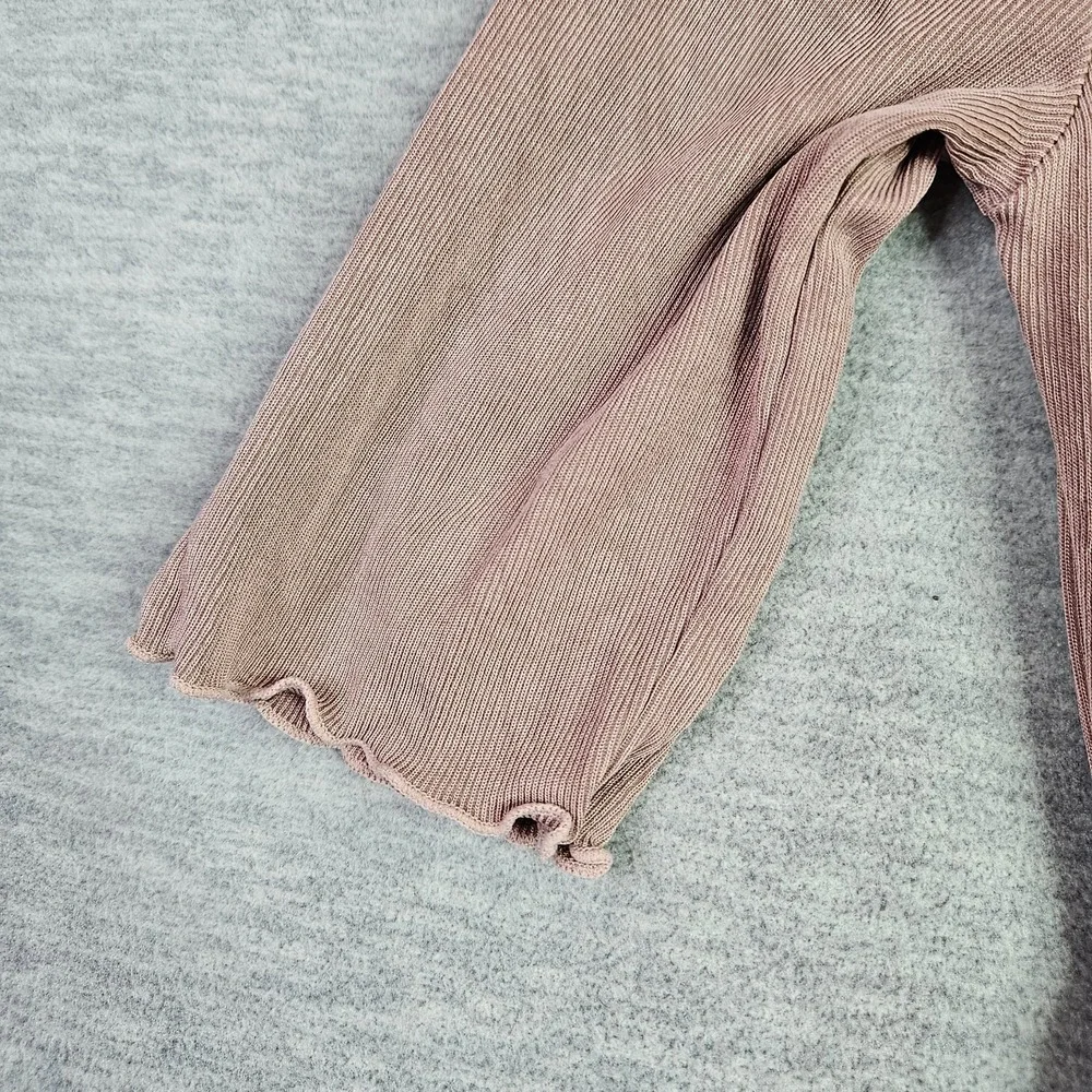 Intimately Free People Women's Small Pink Ribbed Ruched Short Sleeve Top